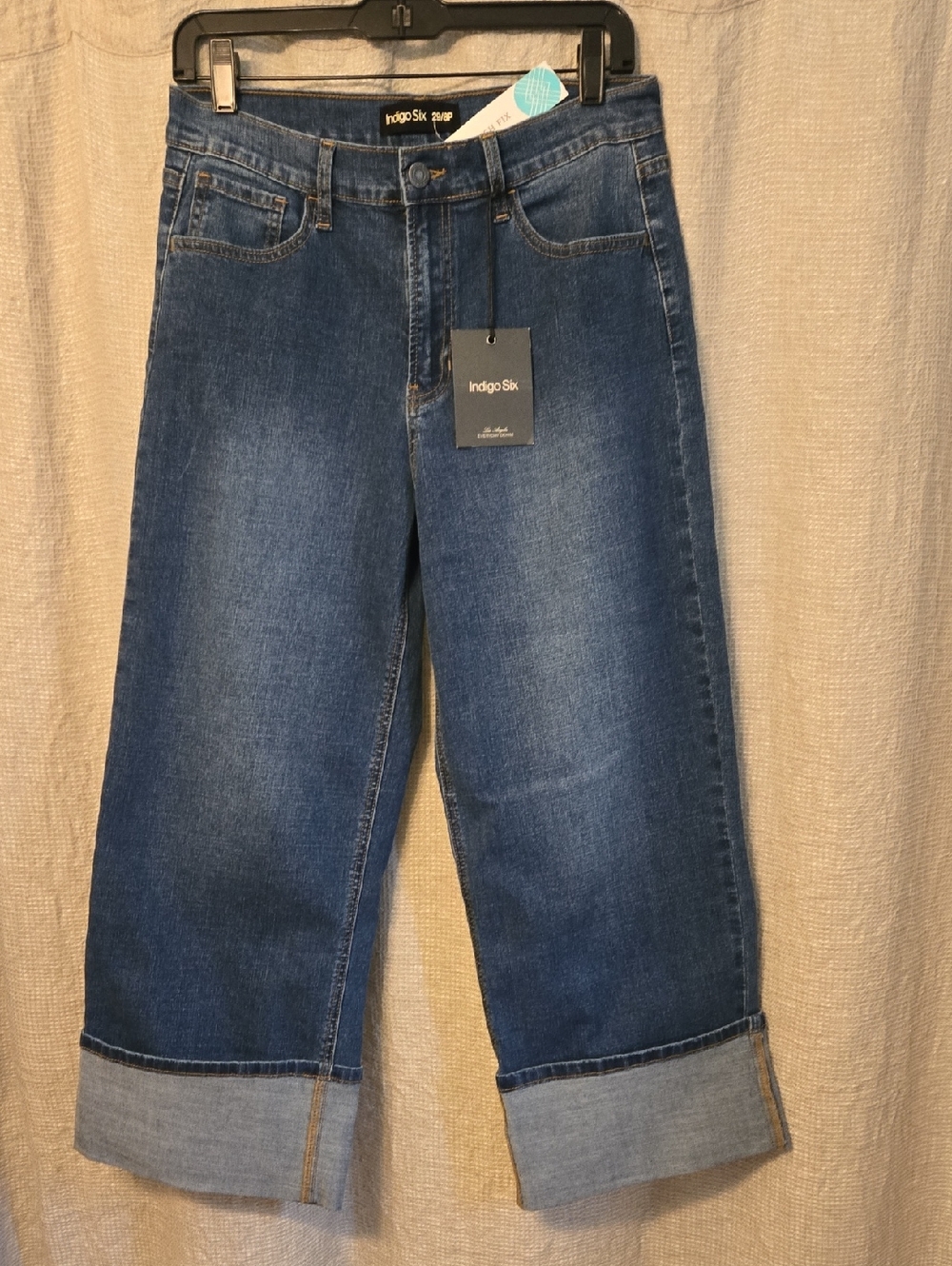 INDIGO SIX Dark Denim Cuffed Jeans wide legs NWT 29/8P